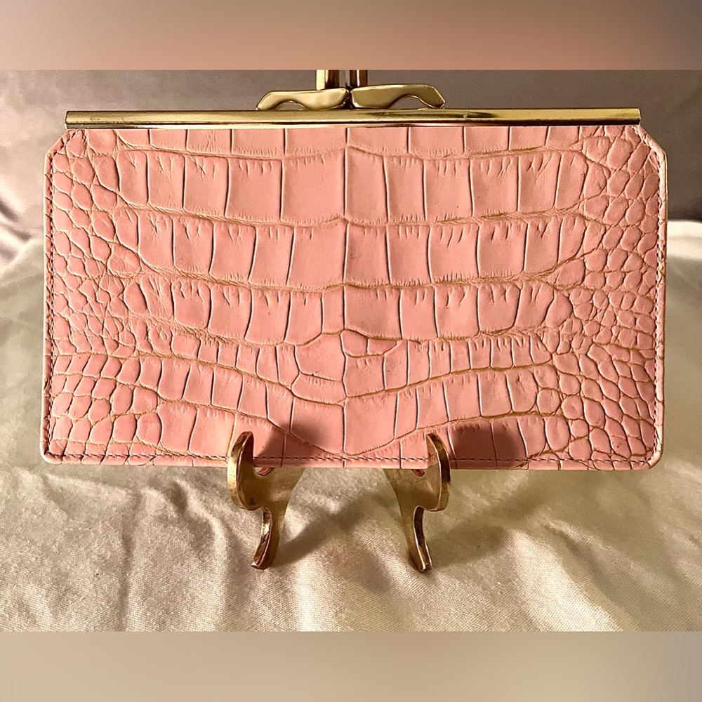 ABAS Pink Crocodile Embossed Clutch Excellent Condition